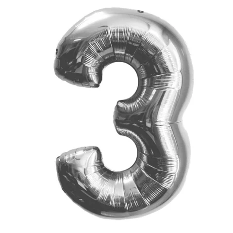 Шар - Цифра "3" (40"/102 см) Цвет: Серебро