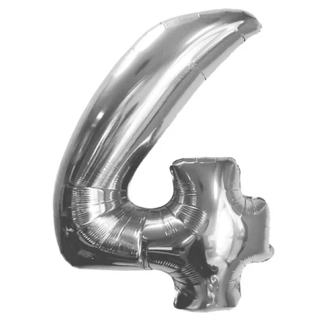 Шар - Цифра "4" (40"/102 см) Цвет: Серебро