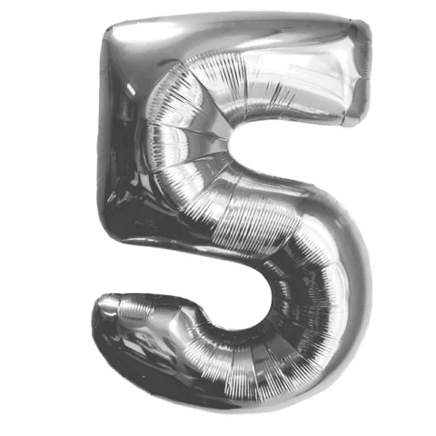 Шар - Цифра "5" (40"/102 см) Цвет: Серебро