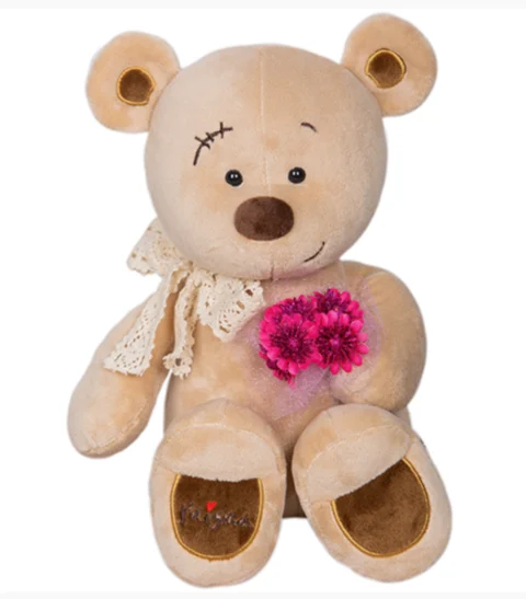 Мягкая игрушка медведь Misha с цветами, 30см
